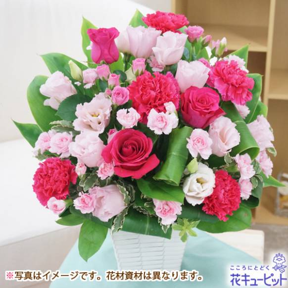 【フローリストチョイス】ワンサイド・アレンジ(ビビットピンク系 M)