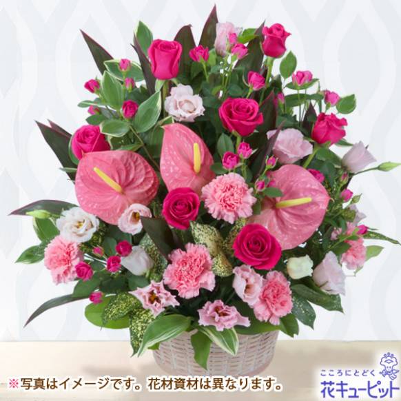 【フローリストチョイス】ワンサイド・アレンジ(ビビットピンク系 L)