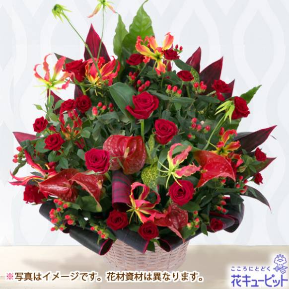 【フローリストチョイス】ワンサイド・アレンジ(ビビットレッド系 L)