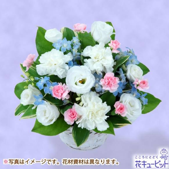 【フローリストチョイス】お供えワンサイド・アレンジ（ほんのり色どり S）