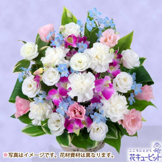 【フローリストチョイス】お供えワンサイド・アレンジ（ほんのり色どり M）